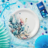 Ocean Splash Zee Koraal Waterverf Bruiloft Papieren Bordje (Feest)