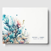 Ocean Splash Zee Koraal Waterverf Strand Bruiloft Gastenboek (Voorkant)