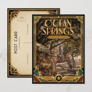 Ocean Springs Mississippi Vintage Art Deco Goud  Briefkaart