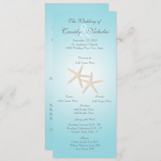 Ocean Starfish Wedding Program Kaart (Voorkant / Achterkant)