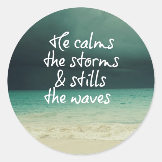 Ocean Storm met God Quote Ronde Sticker (Voorkant)
