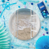 Ocean strand bruiloft harten in het raam papieren bordje (Feest)