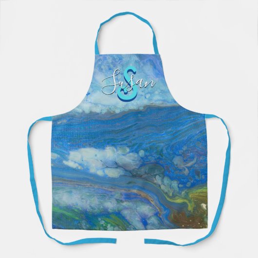 Ocean Stream Acrylfluid Art Apron Schort (Voorkant)