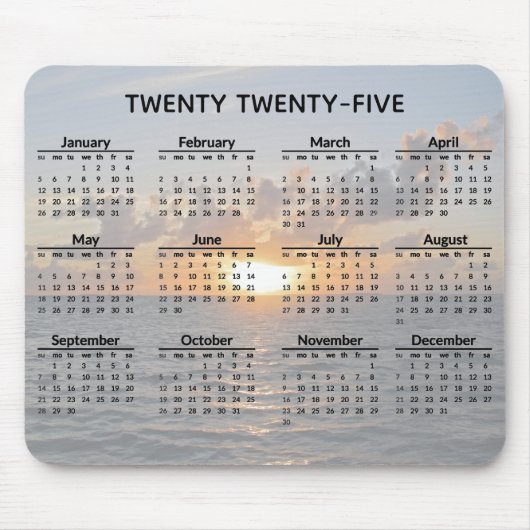 Ocean Sunset 2025 Kalender Mousepad Muismat (Voorkant)