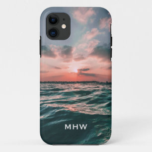 Ocean Sunset aangepaste monogram telefoongevallen iPhone 11 Hoesje