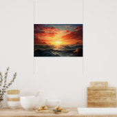 Ocean Sunset (acrylverf effect) Ai Poster (Keuken)