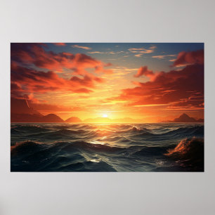 Ocean Sunset (acrylverf effect) Ai Poster