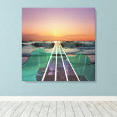 Ocean Sunset Beach Bass Art Enveloppé Toile (Insitu (Plancher de Bois))