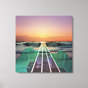 Ocean Sunset Beach Bass Art Wrapped Canvas Afdruk