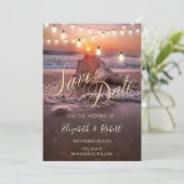 Ocean Sunset Beach Seashell, licht sparen de datum Save The Date (Staand voorkant)