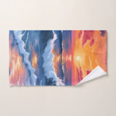 Ocean Sunset Beach Waves Aquarelle (Serviette à main)