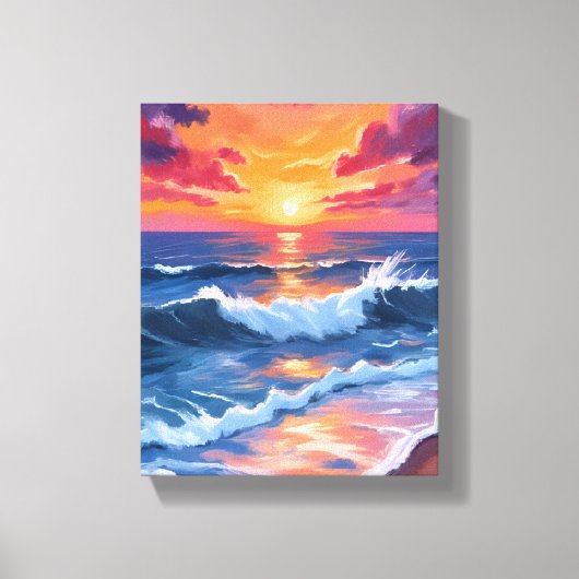 Ocean Sunset Beach Waves Watercolor Canvas Afdruk (Voorkant)