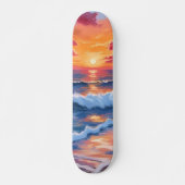 Ocean Sunset Beach Waves Watercolor Skateboard (Voorkant)