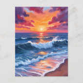 Ocean Sunset Beach Waves Waterverf Briefkaart (Voorkant)