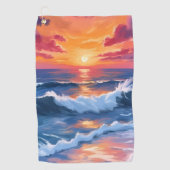 Ocean Sunset Beach Waves Waterverf Golfhanddoek (Voorkant)