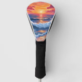 Ocean Sunset Beach Waves Waterverf Golfheadcover (Voorkant)