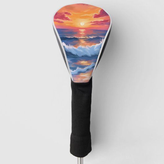 Ocean Sunset Beach Waves Waterverf Golfheadcover (Voorkant)