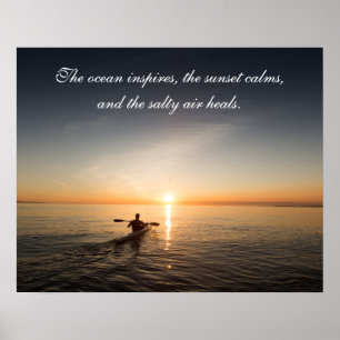 Ocean Sunset Kayak Canoe Inspirerend Quote Poste Poster