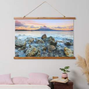 Ocean Sunset met Gentle Waves & Volcano Hangend Wandkleed