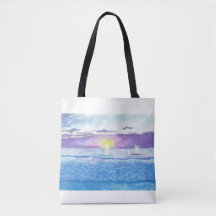 Ocean Sunset met Whales Waterverf Bag
