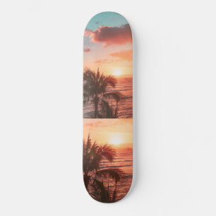 Ocean Sunset Palm Tree Oranje wolken  Skateboard
