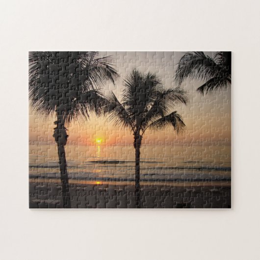 Ocean Sunset Palm Trees Florida Fotografie Puzzel (Horizontaal)