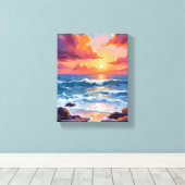 Ocean Sunset Pastel Watercolor Beach Painting Canvas Afdruk (Insitu (Houten vloer))
