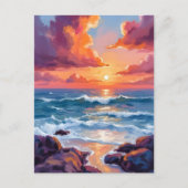 Ocean Sunset Pastel Waterverf Beach Briefkaart (Voorkant)