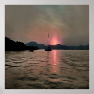 Ocean Sunset Sailboat Sunset Bozburun Marmaris Poster