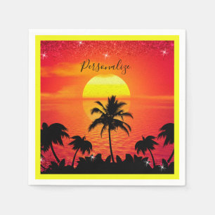 Ocean Sunset Tropical Beach Palm Trees personalise Servet
