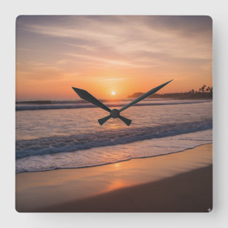 Ocean Sunset Wall Clock - Kalm Kustontwerp Vierkante Klok