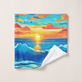 Ocean Sunset Wave Art Bad Handdoek (Wasdoekje)