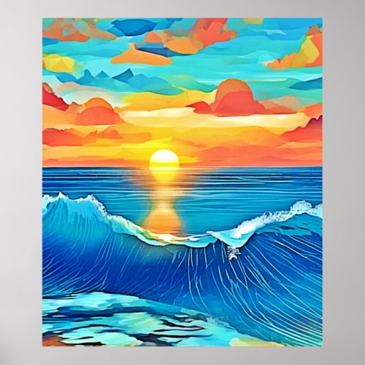 Ocean Sunset Wave Art Poster (Voorkant)
