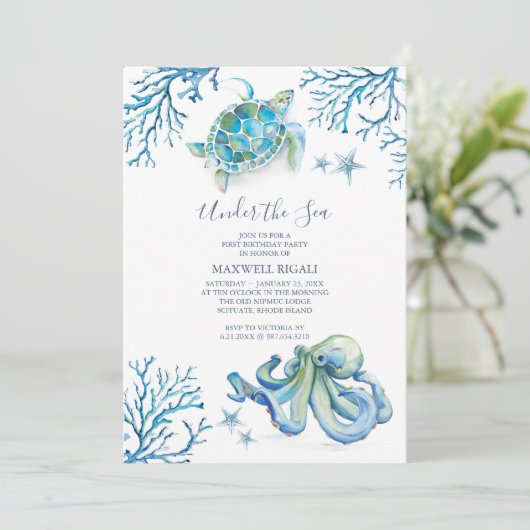 Océan Thème 1er anniversaire Invitation (Debout devant)