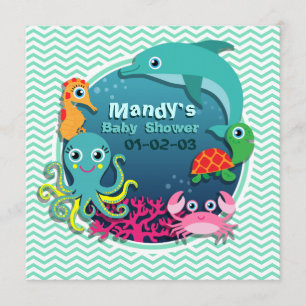 Ocean Theme Baby shower; Aqua Green Chevron Kaart