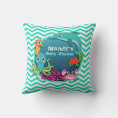 Ocean Theme Baby shower; Aqua Green Chevron Kussen (Achterkant)