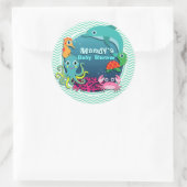 Ocean Theme Baby shower; Aqua Green Chevron Ronde Sticker (Tas)