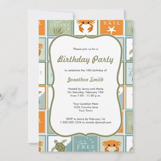 Ocean Theme Birthday Uitnodiging (Voorkant)