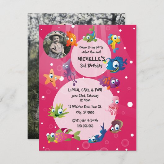 Océan Thème Invitation à la fête d'anniversaire de (Devant / Derrière)