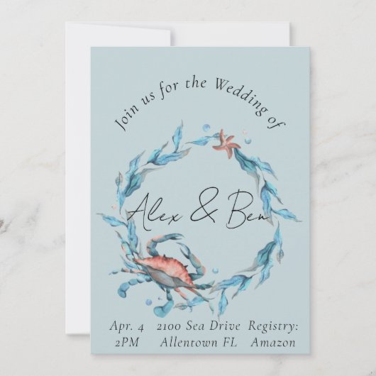 Ocean Theme Wedding Uitnodigingen voor Beach Weddi (Voorkant)