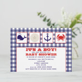 Ocean Thing Gingham Baby shower Invitation Kaart (Staand voorkant)
