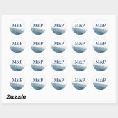 Ocean Tides Bruiloft Monogram Ronde Sticker (Vel)
