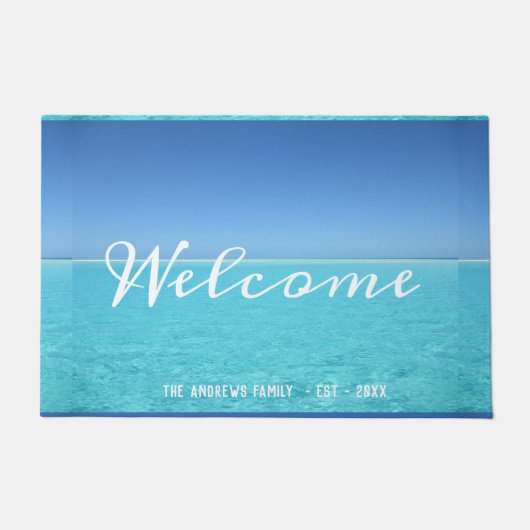 Ocean Tropical Beach House Calligraphy Welcome Deurmat (Voorkant)