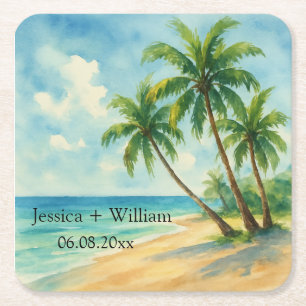 Ocean Tropical Island Beach bruiloft Dank u Vierkante Kartonnen Onderzetter
