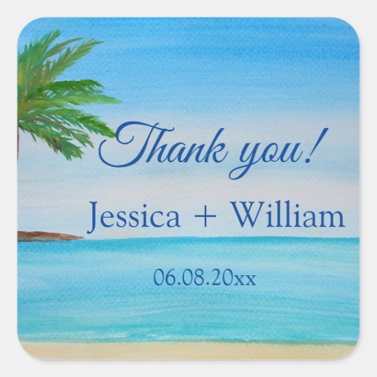 Ocean Tropical Wedding Jubileum Dank u Vierkante Sticker (Voorkant)