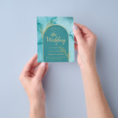 Ocean Turquoise Blauwgroen Gold Wedding Flyer (Hand)
