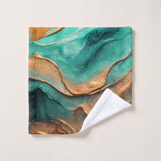 Océan Turquoise et bronze Abstrait Art (Gant de toilette)