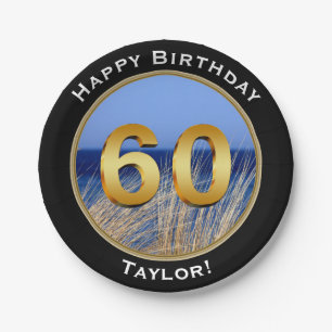 Ocean Uitzicht Happy 60th Birthday met naam Papieren Bordje