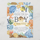 Ocean under the Zee Boy Baby shower Invitation Kaart (Voorkant / Achterkant)
