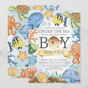 Ocean under the Zee Boy Baby shower Invitation Kaart